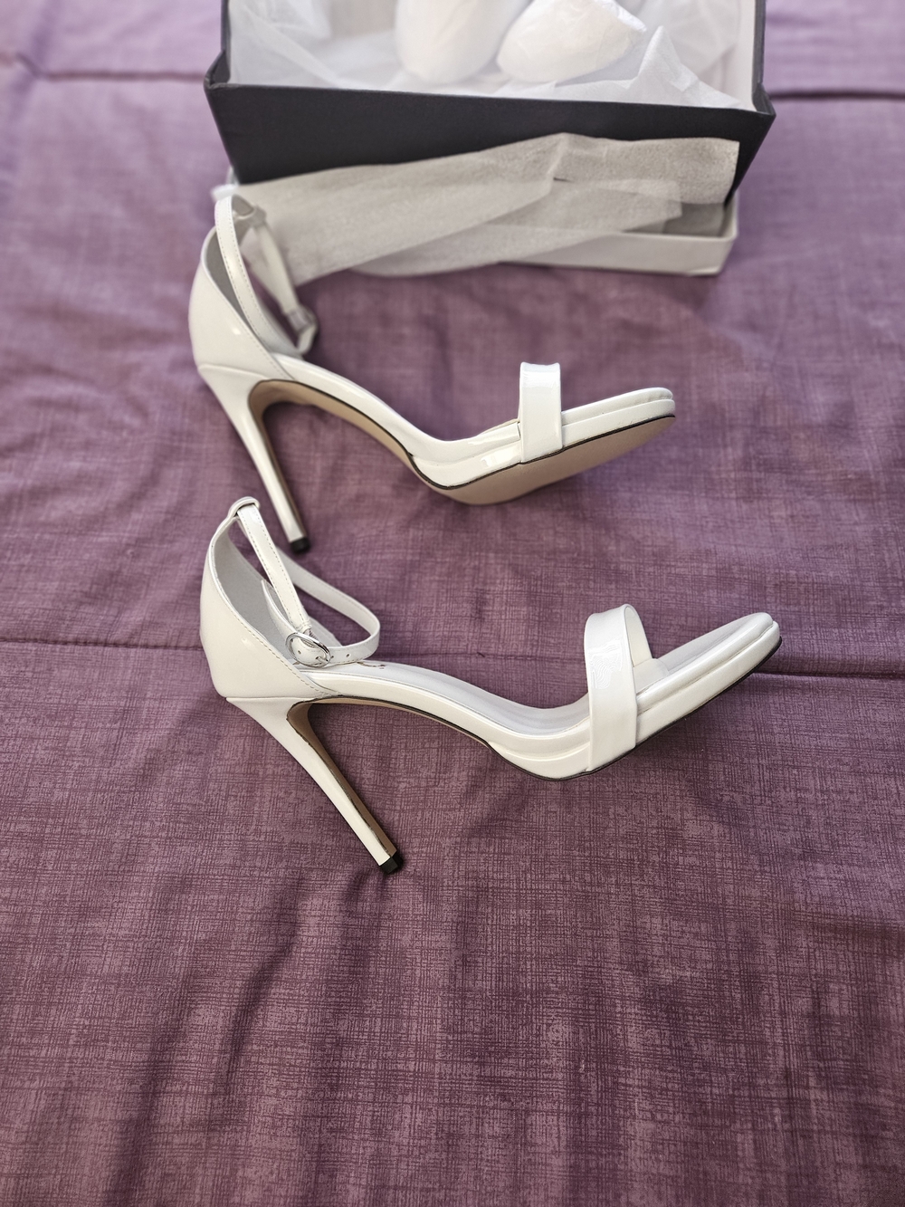 Extra Wide Custom Made White Ankle-Strap Stiletto Sandals - Picture 1 of 4